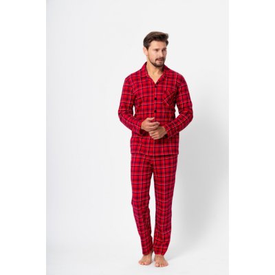 M-Max 188571 pánské pyžamo dlouhé propínací červené