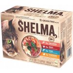 Shelma Cat kuřecí hovězí losos treska 12 x 85 g – Sleviste.cz