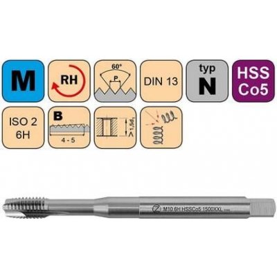 NÁSTROJE CZ Závitník strojní M10 ISO2 HSSE DIN 371 B prodloužený L=120mm - CZZ1500XXL-M10-ISO2 – Hledejceny.cz