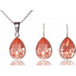 Swarovski Elements Pear stříbrná sada set souprava náušnice a přívěsek s řetízkem oranžovo-růžová slzička kapka 39352.3 Rose Peach oranžová růžová lososová – Zboží Dáma