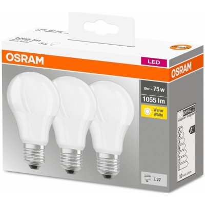 Osram 3PAK LED žárovka LED E27 A60 10W = 75W 1055lm 2700K Teplá bílá 200°