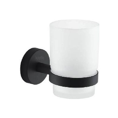 kielle Oudee Sklenka na kartáčky a pastu s držákem matné sklo/matná černá 40002014 – Zboží Mobilmania