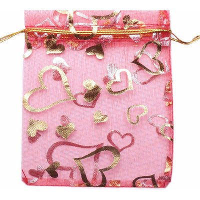 Nefertitis Dárkový sáček organza 10 x 12 cm červený se srdíčky NF16256 - 10 x 12 cm – Zboží Živě