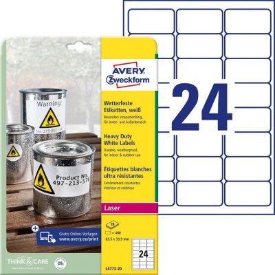 Avery-Zweckform L4773-20 poylesterová fólie bílá 63,5 x 33,9 mm 480 ks – Zboží Mobilmania