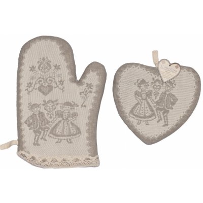 Tegatex Kuchyňská chňapka s podložkou - se selským motivem v šedivém provedení Velikost: univerzální + 18*28 cm – Zboží Mobilmania