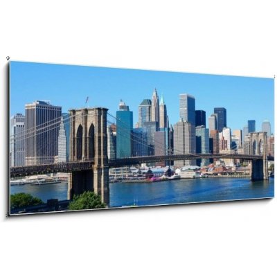 Obraz 1D panorama - 120 x 50 cm - New York City Skyline and Brooklyn Bridge New York City Skyline a Brooklynský most – Zbozi.Blesk.cz