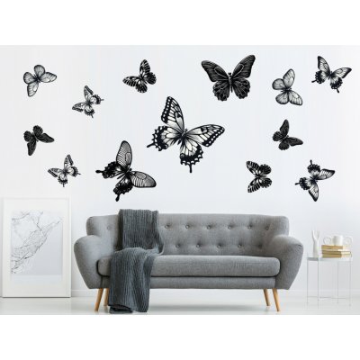 Nalepte.cz Motýli černí 13 ks samolepky na zeď arch, rozměry 20 x 20 cm – Zboží Dáma