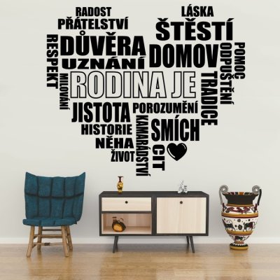 Wrapino vinylová samolepka na zeď Rodina - textové srdce, rozměry 80x69cm – Zbozi.Blesk.cz