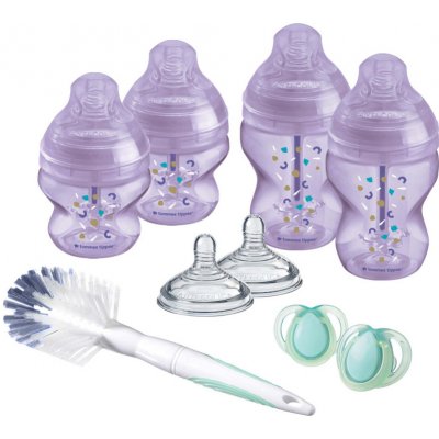 Tommee Tippee sada kojeneckých lahviček C2N Anti Colic s kartáčem Purple