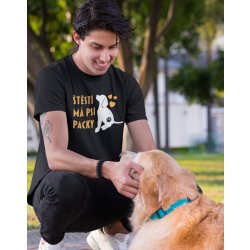 Bezvatriko Štěstí má psí packy Canvas pánské tričko s krátkým rukávem 1 Černá