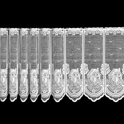 Brilltex žakárová vitrážová záclona DOMEČKY DD695, bílá výška 45cm (v metráži) – Zboží Mobilmania