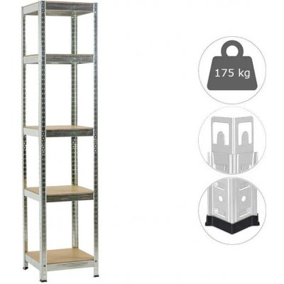 Fistar Regál 1800 x 400 x 400 mm kov zinek 5 polic stříbrná – HobbyKompas.cz
