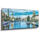 Skleněný obraz 1D panorama - 120 x 50 cm - Oil painting. Art print for wall decor. Acrylic artwork. Big size poster. Watercolor drawing. Modern style fine art. Beautiful – Hledejceny.cz