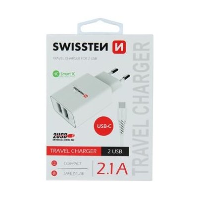 Nabíječka Swissten USB-C (Type-C) Dual Smart IC 2.1A bílá 46696 – Hledejceny.cz