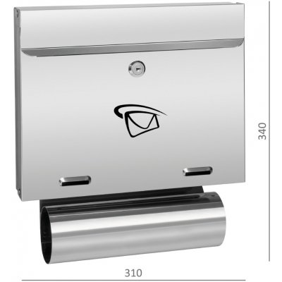 Poštovní schránka (340x310x60 mm), vhoz (20x305 mm) max. formát listu: A4, leštěná nerez /AISI304 – Zboží Mobilmania