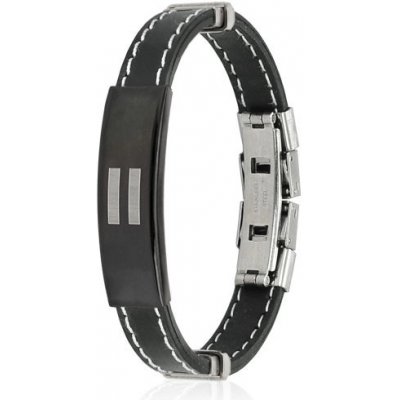 Šperky eshop gumový černý lesklá černá známka s dvěma stříbrnými proužky hodinkové zapínání O04.09