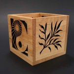 AMADEA Dřevěný svícen krychle s motivem jin-jang a větvičky, masivní dřevo, 10x10x10 cm – Zboží Dáma
