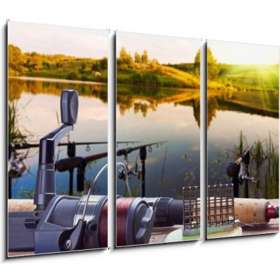 Obraz 3D třídílný - 105 x 70 cm - fishing on the lake rybaření na jezeře – Zboží Mobilmania