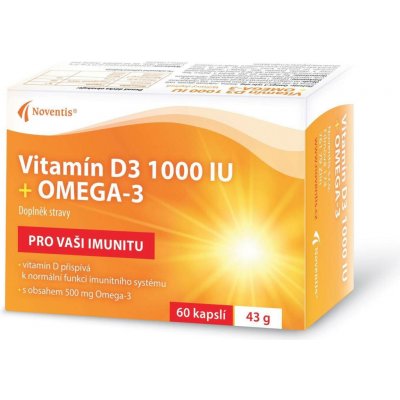 Noventis Vitamín D3 1000 IU + OMEGA-3 200 mg 60 kapslí – Hledejceny.cz