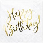 PartyDeco Papírové ubrousky Happy Birthday bílo-zlaté 20ks 33x33cm – Zboží Dáma