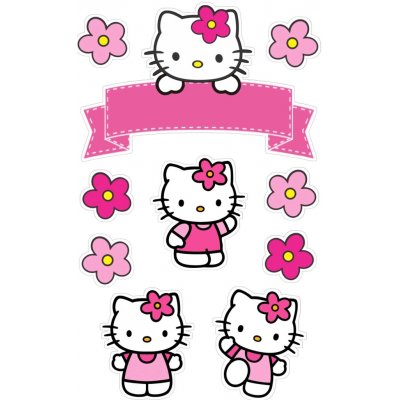 1x Hello Kitty – v růžových šatech s kytičkami – obdélníkový jedlý papír na dort – Hledejceny.cz