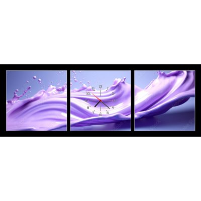 Obraz s hodinami 3D třídílný - 150 x 50 cm - Abstract purple fluid art in bright colors. Lavender background for advertising cosmetic products.Generative Ai content. – Zboží Mobilmania