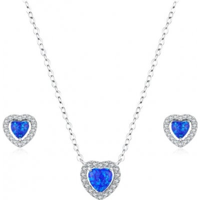 Grace Silver Jewellery Souprava šperků s modrými opály a zirkony stříbro SET2074-RHN1480-RHE1465 Modrá