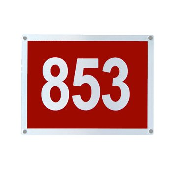 Smalt. cedule, domovní číslo, červená 20 x 15 cm , rámeček do kraje, 1 řádek, max. 4 znaky