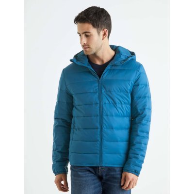 Celio lehká péřová bunda s kapucí modrá – Zboží Mobilmania