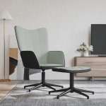 vidaXL 327842 relaxační se stoličkou světle šedé samet a PVC – Zboží Dáma