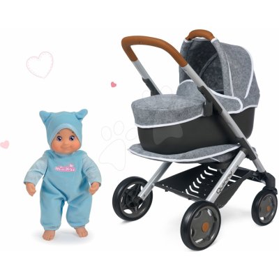 Smoby Set hlboký a športový DeLuxe Pastel Maxi Cosi&Quinny Grey 3v1 a bábika Minikiss so zvukom "Cmuk" 27 cm modra SM253104-8