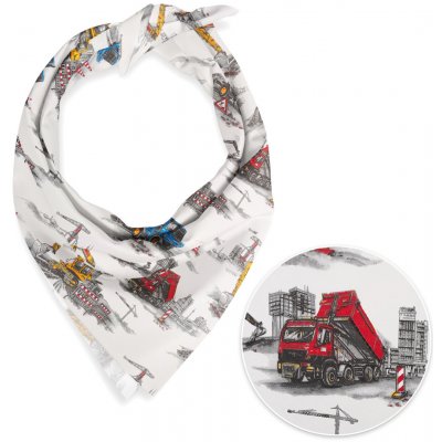 Biante dětský bavlněný šátek Sandra SA-578 Náklaďáky a bagry na bílém – Sleviste.cz