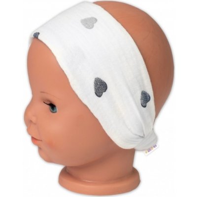 Baby Nelly letní čelenka bandana mušelín Srdíčka smetanová – Zboží Dáma