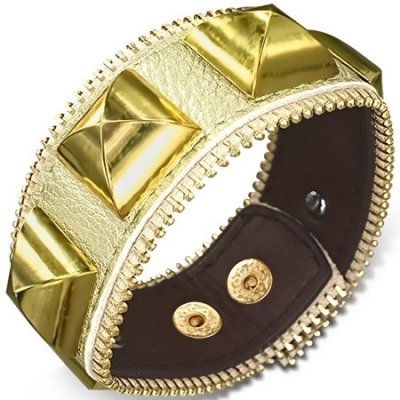 Šperky eshop kožený zlatý se zlatými pyramidami zip X37.14 – Zboží Mobilmania
