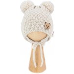 Baby Nellys Zimní pletená čepice Teddy Bear na zavazování ecru béžová – Zboží Dáma
