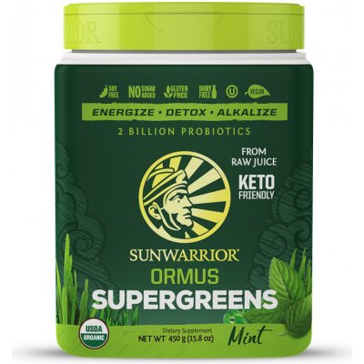 Sunwarrior Ormus Supergreens Peppermint BIO 454 g – Hledejceny.cz