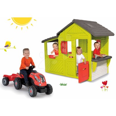 Smoby Set domček Záhradník Neo Floralie s kuchynkou+červený traktor s prívesom SM310300-21