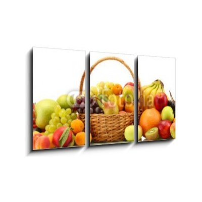 Obraz 3D třídílný - 90 x 50 cm - Assortment of exotic fruits in basket isolated on white Sortiment exotických ovoce v koši izolovaných na bílém