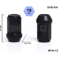 Kolová matice M14x1,5 kužel zavřená prodloužená, černá, klíč 19, D5-BLACK, výška 41 mm