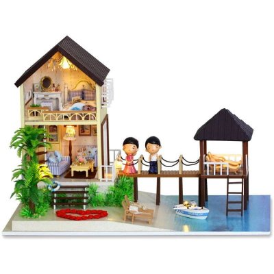 HABARRI Miniatura domečku DIY LED Plážová vila