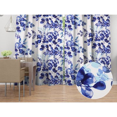 Biante Bavlněný závěs Sandra SA-605 Modrý eukalyptus na bílém 150x150 cm – Hledejceny.cz