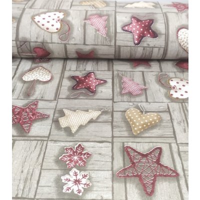 Loneta dekorační látka vánoční srdce patchwork | RTex – Zboží Mobilmania