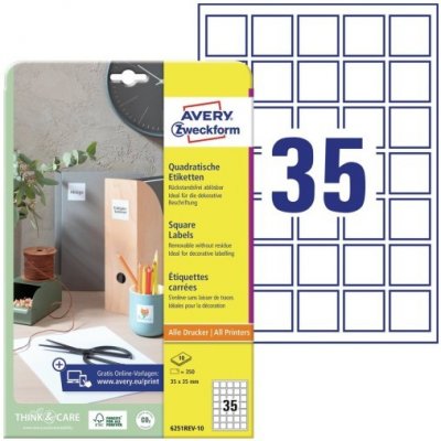 Avery Zweckform Etikety pro umístění QR kódů, snímatelné, 35x35 mm, 10 listů, A4, bílé - 6251REV-10 – Zboží Dáma