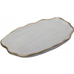 Dekorační oválný podnos, imitace kameniny, bílý s krouceným zlatým okrajem 32 x 22 x 5,5cm – Hledejceny.cz