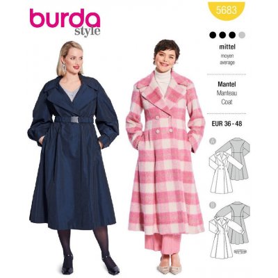 Střih Burda žlutý 5683 - kabát s dvouřadým zapínáním, kabát se širokou sukní – Zboží Dáma