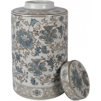 Porcelánová váza s víčkem a modrými květy Vintage Unique - Ø 18*30 cm - Clayre & Eef – Hledejceny.cz