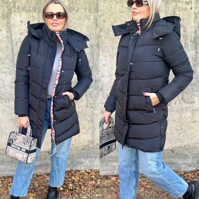 Černý zimní prošívaný kabát NORDIC CHIC – Zboží Dáma