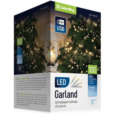 COLORWAY LED řetěz vnitřní 100 LED délka 10m teplá bílá 8 funkcí napájení USB – Hledejceny.cz
