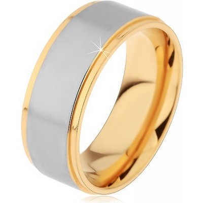 Šperky Eshop Dvoubarevný prsten vyvýšený matný pás stříbrné barvy H7.05