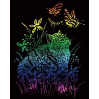Duhový škrabací obrázek Kočka s motýly – Zboží Dáma